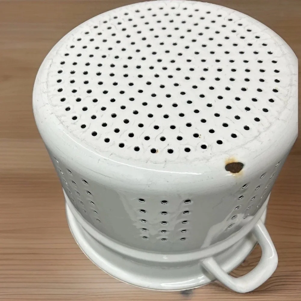 Vintage White Enamel Steamer Pot with Lid - Kitchen Cookware